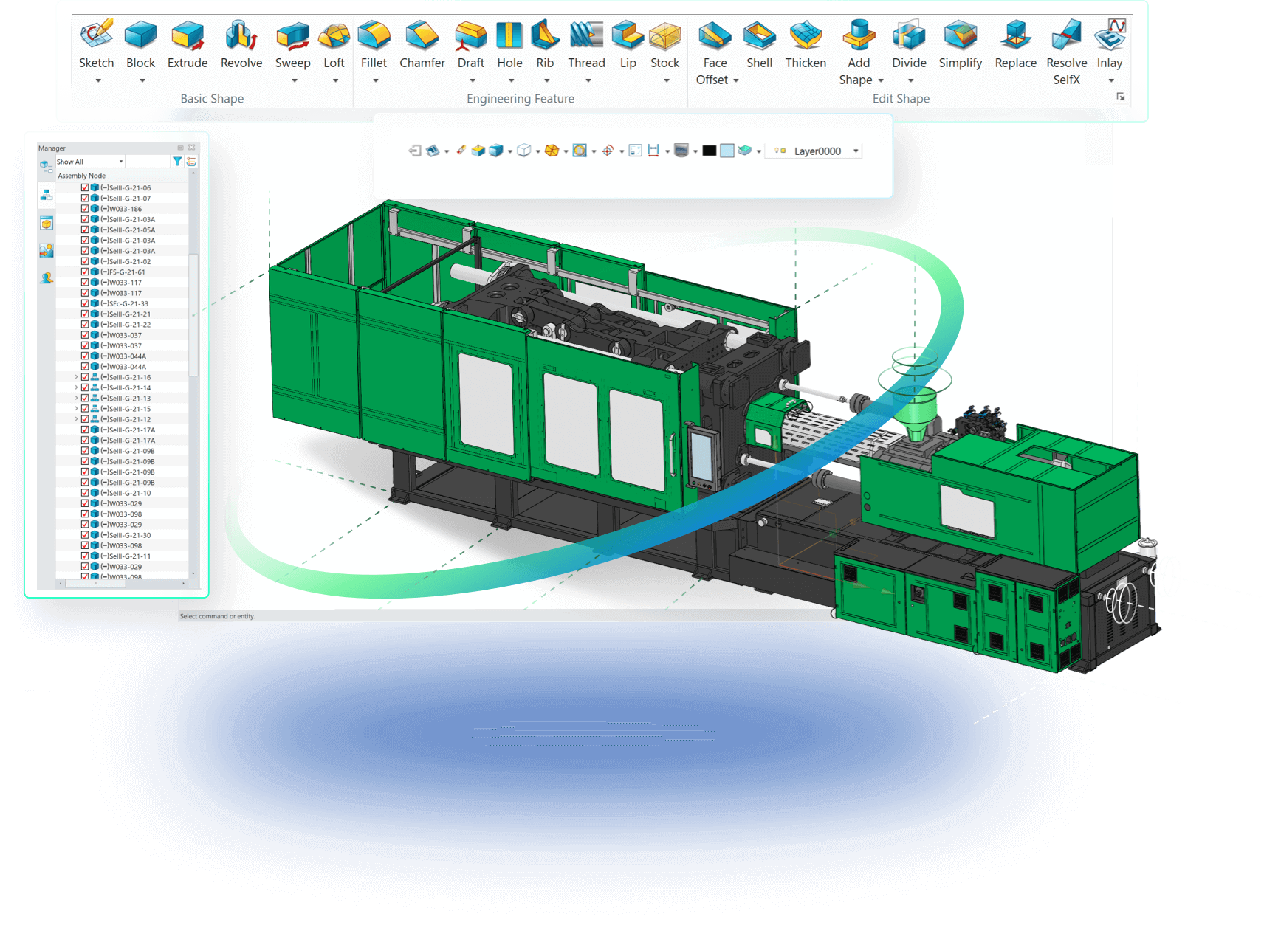 ZW3D Professional – komplexe Maschinenbaugruppe in der CAD-Oberfläche